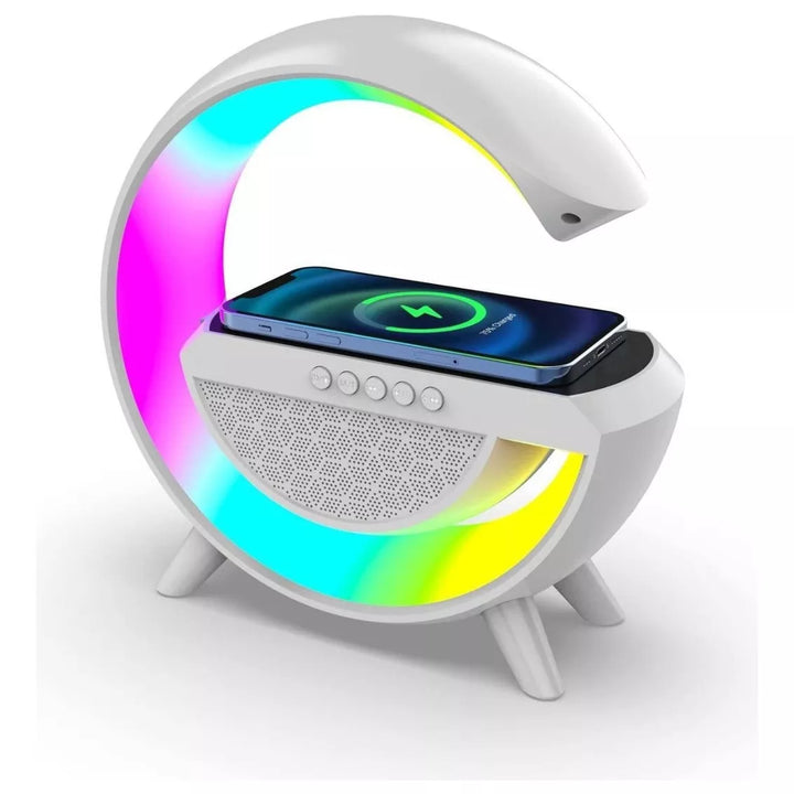 Cargador Inalambrico Parlante Bluetooth Lampara Usb Radio Color Blanco